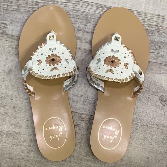 Jack Rogers Georgica Thong Sandals -White Metallic - Picture 7 of 8